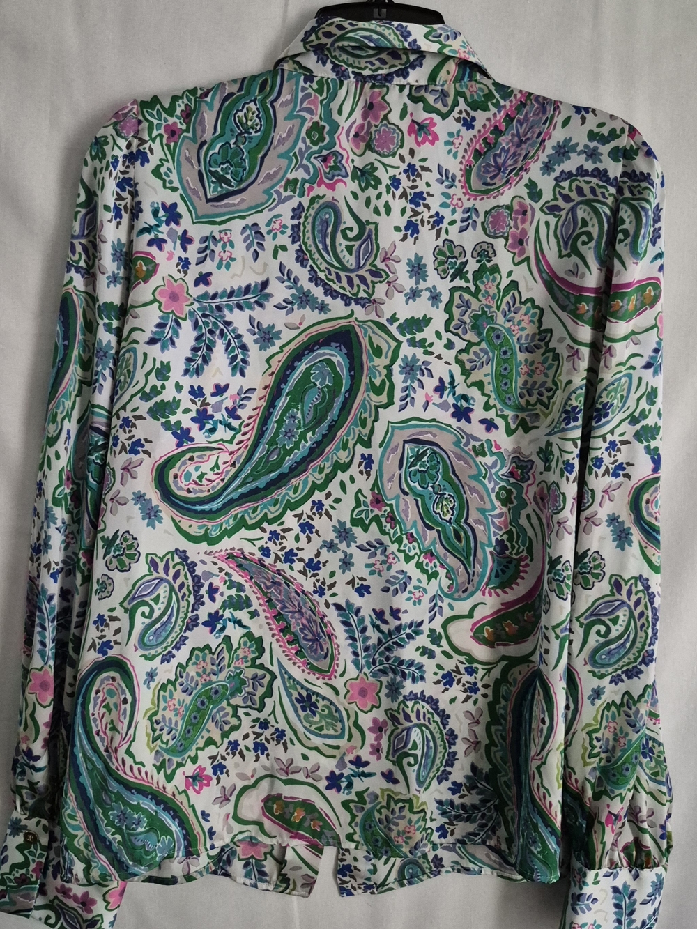 Zara Green, White & Pink Paisley Button-Down Blouse - Picture 3 of 4